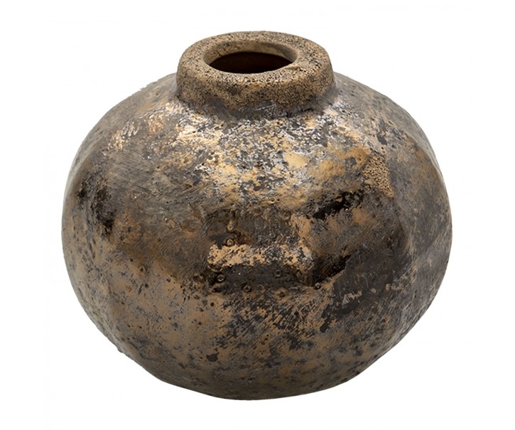 Hnědá keramická váza s bronzovou patinou Leann - Ø 10*8 cm Clayre & Eef