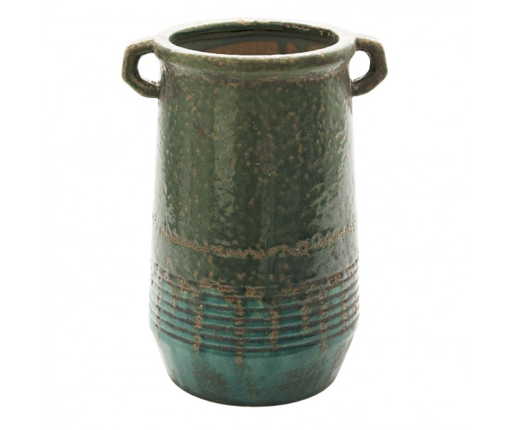 Zelný keramický květináč/váza s uchy Aylin - Ø 16*26 cm Clayre & Eef