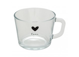 Skleněný hrneček s černým srdíčkem Love - 13*10*9 cm / 450 ml