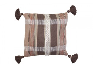 Hnědý károvaný polštář Araza old brown se střapci - 45*45 cm