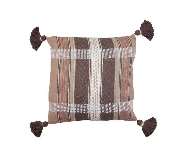 Hnědý károvaný polštář Araza old brown se střapci - 45*45 cm Light & Living