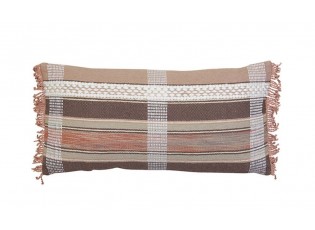 Hnědý károvaný polštář Araza old brown s třásněmi - 60*30 cm