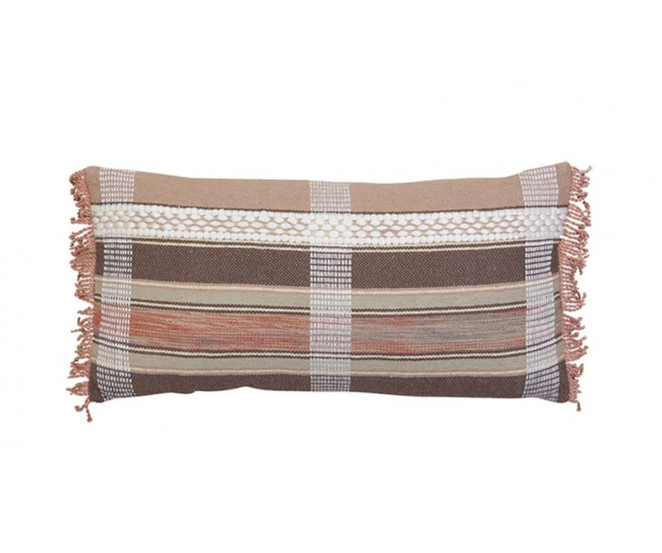 Hnědý károvaný polštář Araza old brown s třásněmi - 60*30 cm Light & Living