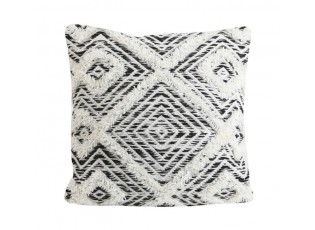 Bílo-černý polštář Udim s ornamenty a třásněmi - 45*45 cm