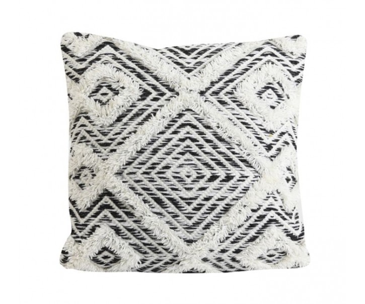 Bílo-černý polštář Udim s ornamenty a třásněmi - 45*45 cm Light & Living