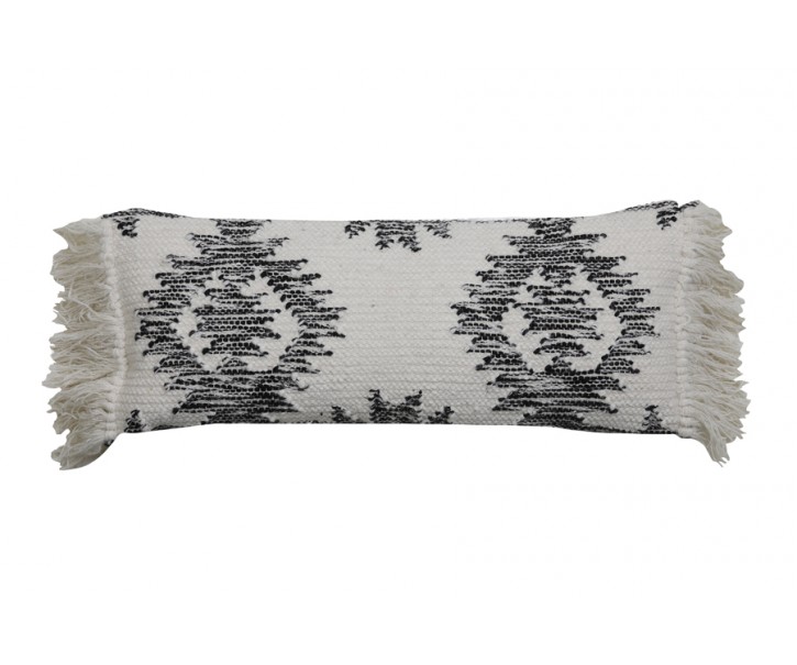 Bílo-černý polštář Rimago s ornamenty a třásněmi - 70*30 cm Light & Living