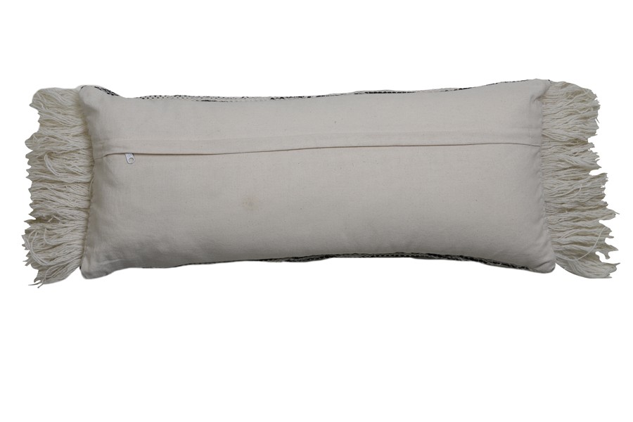 Bílo-černý polštář Rimago s ornamenty a třásněmi - 70*30 cm Light & Living Bílo-černý polštář Rimago s ornamenty a třásněmi - 70*30 cm Light & Living