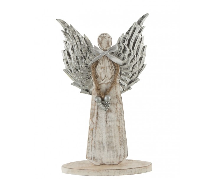 Dřevěný anděl se stříbrnými křídly - 18*31*2cm J-Line by Jolipa