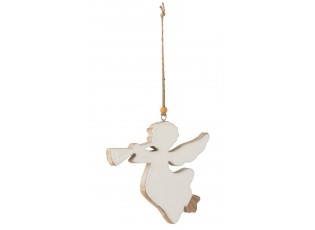 Závěsný dřevěný andílek s trumpetou - 15*1,5*32cm