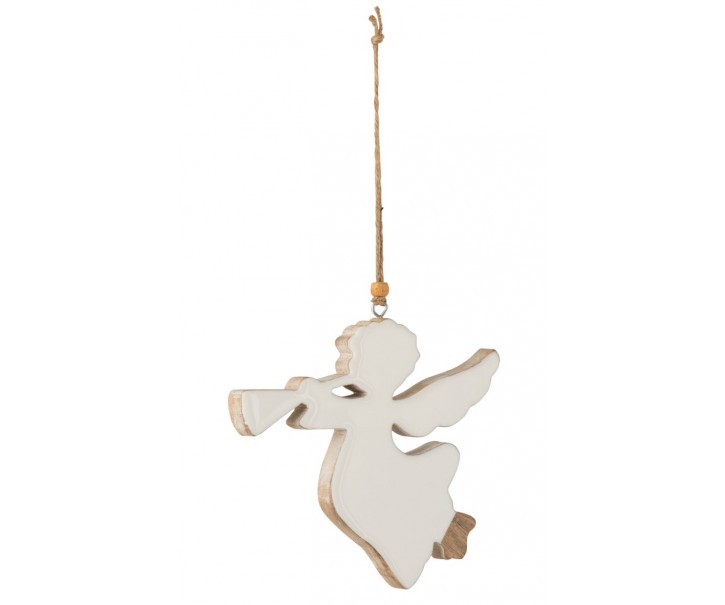 Závěsný dřevěný andílek s trumpetou - 15*1,5*32cm J-Line by Jolipa