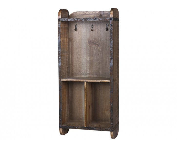 Hnědá dřevěná retro nástěnná skříňka na klíče - 26*12*60cm Chic Antique