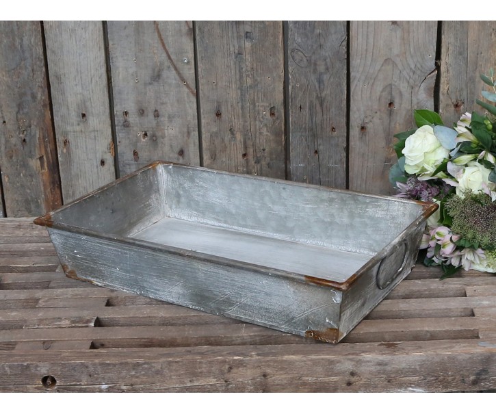 Plechový zinkový podnos s uchy Willy - 50*30*10 cm Chic Antique