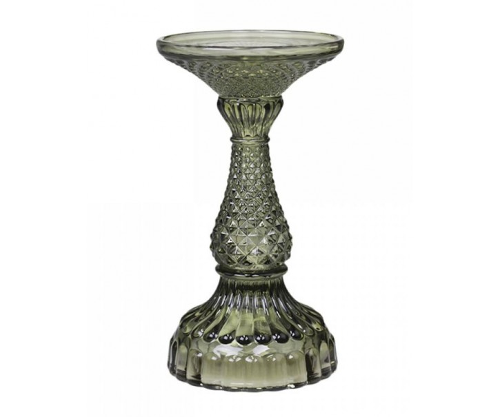 Zelený skleněný svícen Diamond - Ø 9*17 cm Chic Antique