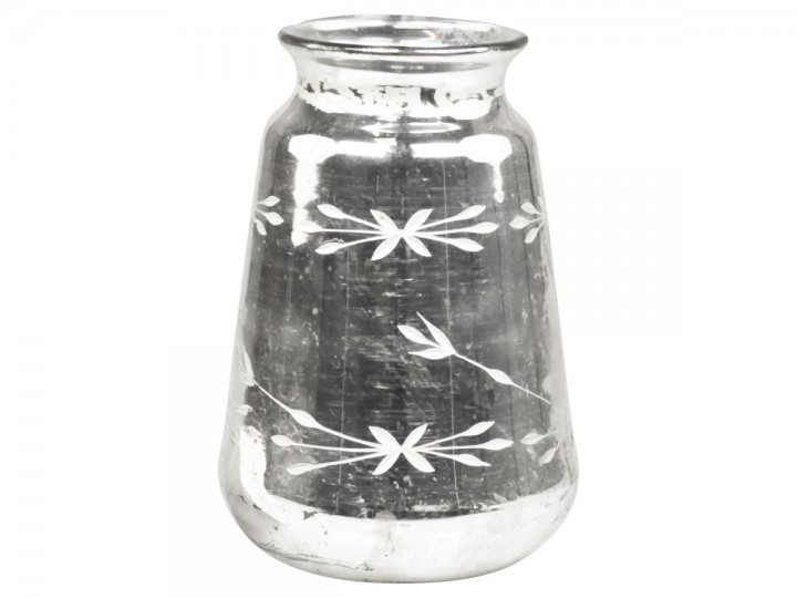 Stříbrná antik skleněná dekorační váza Silb - Ø 14*20cm Chic Antique Stříbrná antik skleněná dekorační váza Silb - Ø 14*20cm Chic Antique