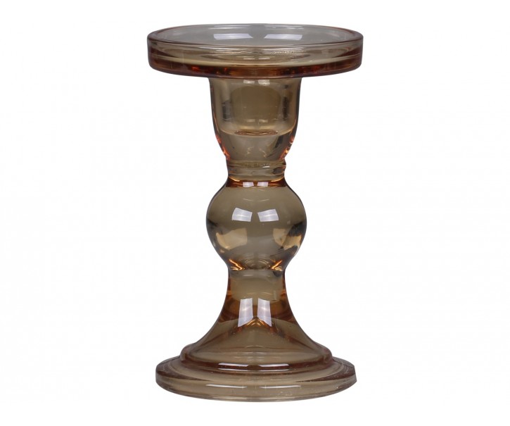 Karamelový skleněný svícen Pillar - Ø 8,5*14 cm Chic Antique