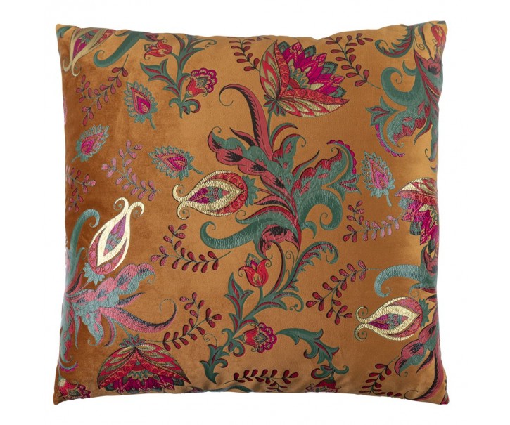 Oranžový čtvercový polštářek s květy Paisley - 45*45*15cm Mars & More 