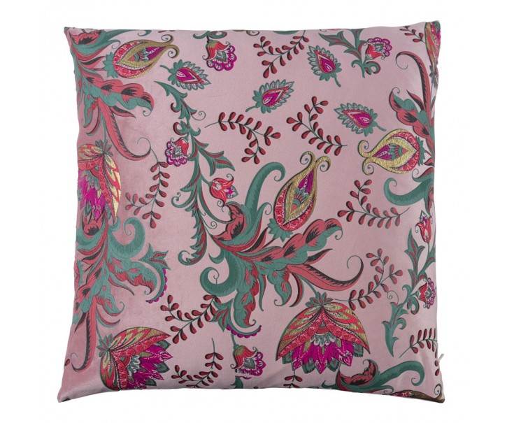 Růžový čtvercový polštářek s květy Paisley - 45*45*15cm Mars & More 