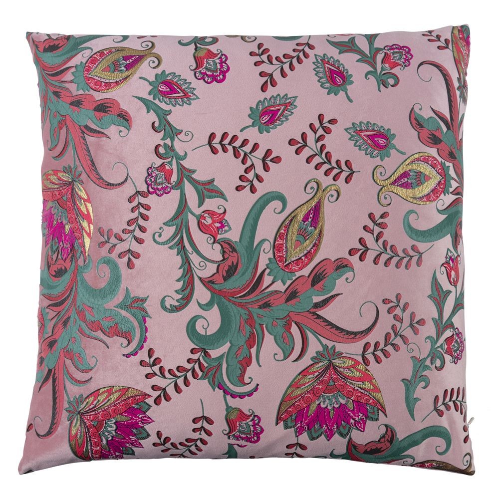 Růžový čtvercový polštářek s květy Paisley - 45*45*15cm