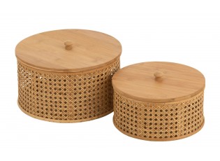 Set 2ks kulatých ratanových boxů s výpletem Rattan Boom - Ø 31*19cm