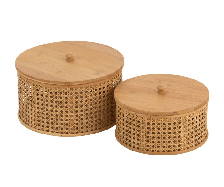 Set 2ks kulatých ratanových boxů s bambusovým výpletem Boom - Ø 31*19cm J-Line by Jolipa