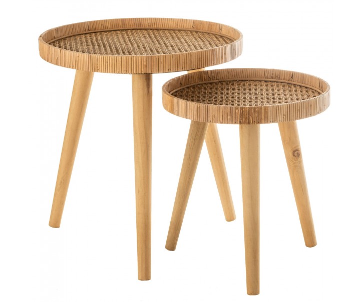 Set 2ks kulatých ratanových stolků s výpletem Boom - Ø 51*54cm J-Line by Jolipa