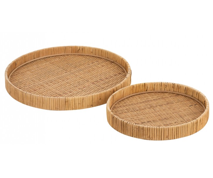 Set 2ks kulatých ratanových podnosů s bambusovým výpletem Boom - Ø 40*4cm J-Line by Jolipa