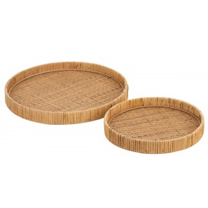 Set 2ks kulatých ratanových podnosů s bambusovým výpletem Boom - Ø 40*4cm