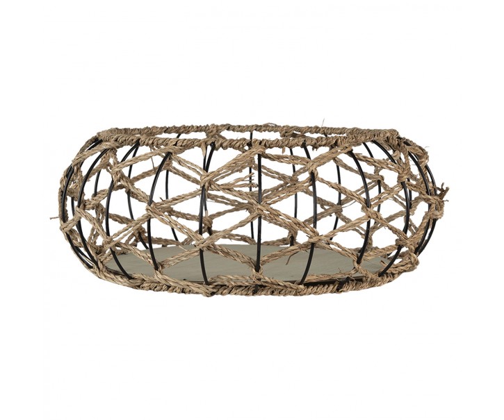 Kovový kulatý košík s výpletem a dřevěným dnem - Ø 39*15 cm Clayre & Eef