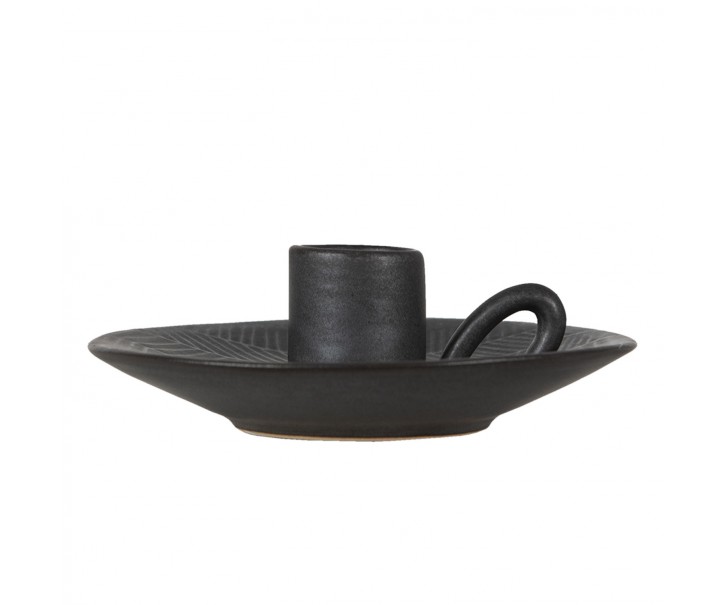 Černý keramický svícen - Ø 13*4 cm Clayre & Eef