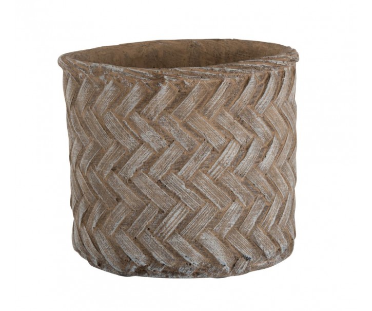 Taupe cementový květináč - design tkaného květináče M - Ø 16,5*15 cm J-Line by Jolipa
