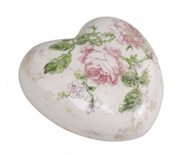 Keramické dekorační srdce s růžičkami - 8*8*4 cm Chic Antique