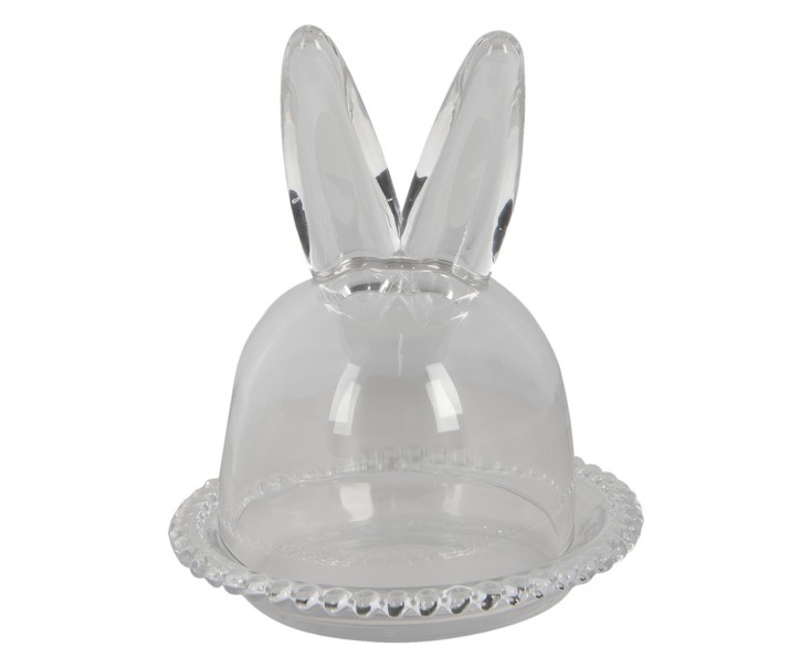Skleněný podnos s poklopem a oušky Rabbit - Ø 14*16 cm Clayre & Eef