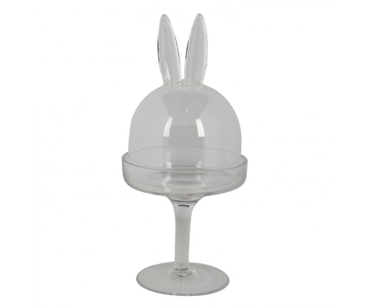 Skleněný podnos na noze s poklopem a oušky - Ø 11*24 cm Clayre & Eef