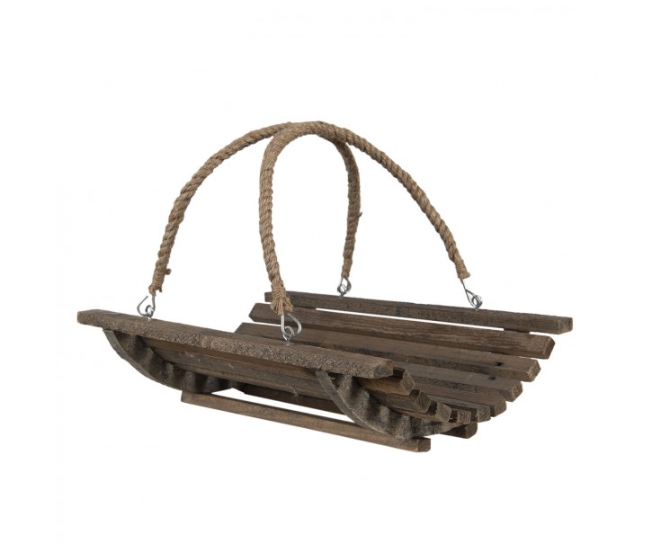 Dřevěný půlkruhový košík s jutovými uchy - 40*29*10 cm Clayre & Eef