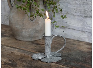 Zinkový antik svícen na úzkou svíčku Leaves - 13*12*9cm