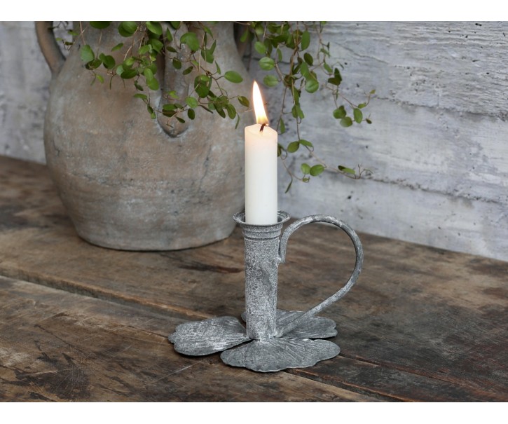 Zinkový antik svícen na úzkou svíčku Leaves - 13*12*9cm Chic Antique
