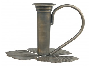 Bronzový antik svícen na úzkou svíčku Leaves - 13*12*9cm