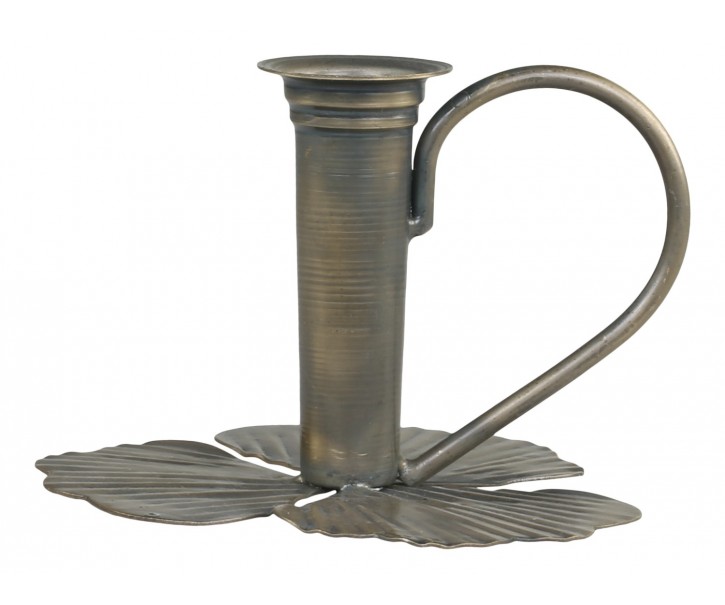 Bronzový antik svícen na úzkou svíčku Leaves - 13*12*9cm Chic Antique