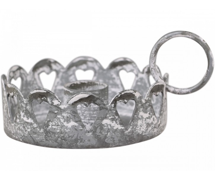 Zinkový antik svícen na úzkou svíčku Hearts - Ø 11*5cm Chic Antique