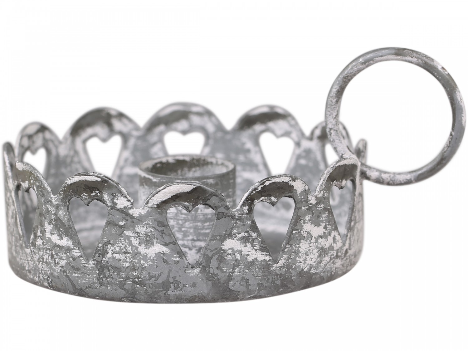 Zinkový antik svícen na úzkou svíčku Hearts - Ø 11*5cm Chic Antique Zinkový antik svícen na úzkou svíčku Hearts - Ø 11*5cm Chic Antique