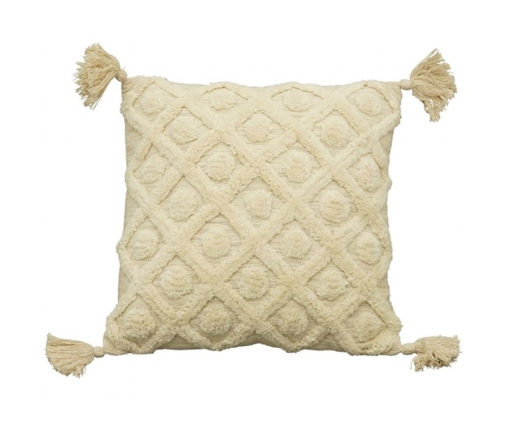 Béžový bavlněný polštář se střapci Kissen - 45*45cm Exner