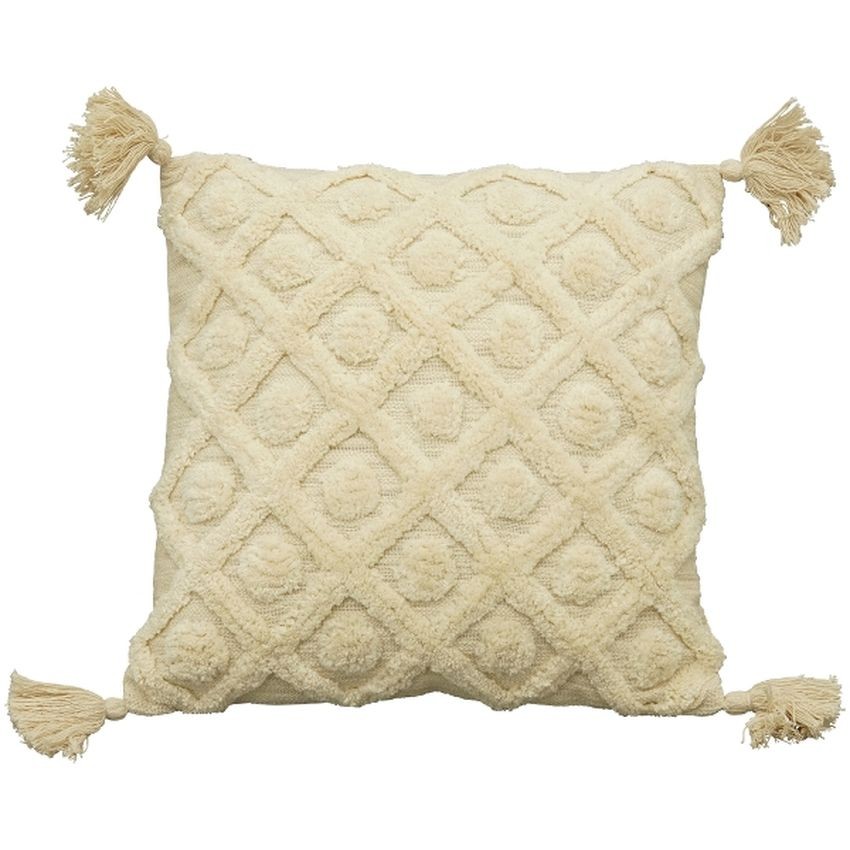 Béžový bavlněný polštář se střapci Kissen - 45*45cm Exner Béžový bavlněný polštář se střapci Kissen - 45*45cm Exner