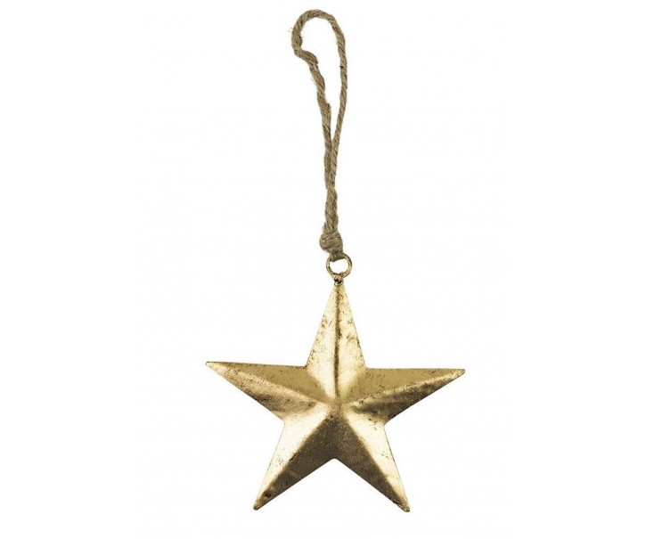 Dekorace zlatá kovová hvězda na provázku - 12*0,3*12cm Mars & More 