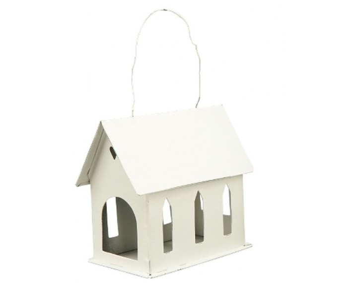 Krémový antik kovový domek na svíčku ClairBlanc - 12*7*11cm Exner