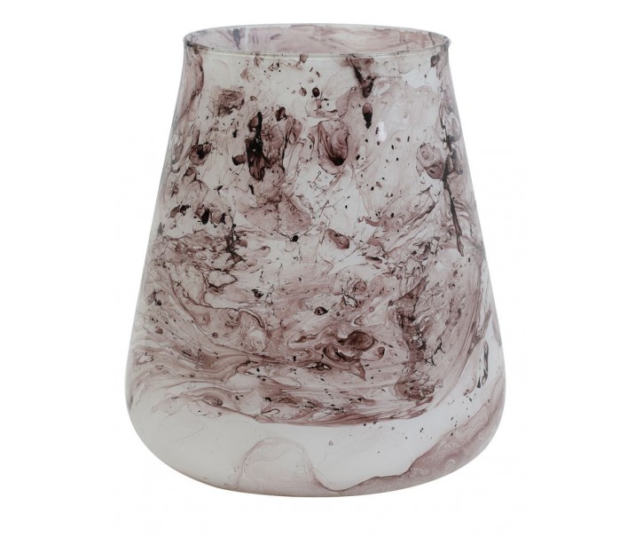 Veliký růžovo-šedý skleněný mramorový svícen Valey – Ø 15*16 cm Light & Living