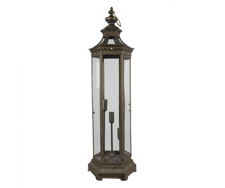 Bronzová antik stolní lampa ve tvaru lucerny - 29*25*79 cm / 3*E14 Clayre & Eef