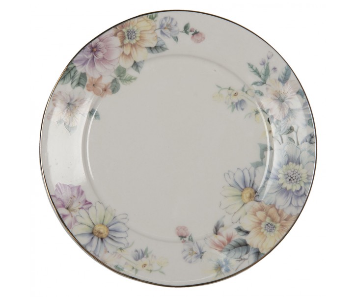 Porcelánový dezertní talířek s květinami Flowers - Ø 20*2 cm Clayre & Eef