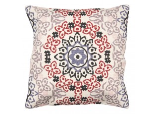 Béžový režný bavlněný povlak na polštář s barevnými ornamenty - 50*50 cm