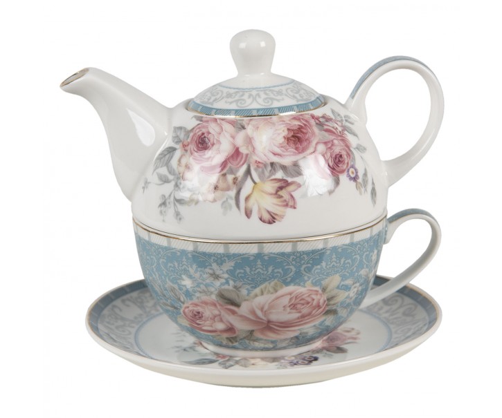 Porcelánový Tea for one Peony Rosé - 16*10*14 cm / 400 ml / 250 ml Clayre & Eef