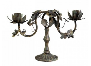 Kovový dvouramenný vintage svícen Leaves - 26*17*8 cm